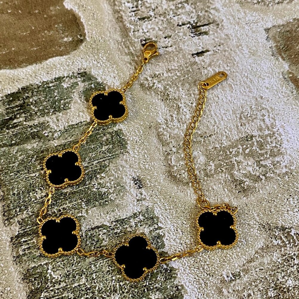 Alhambra Designer Black Gold 4 Clover 5 Motif Bracelet
